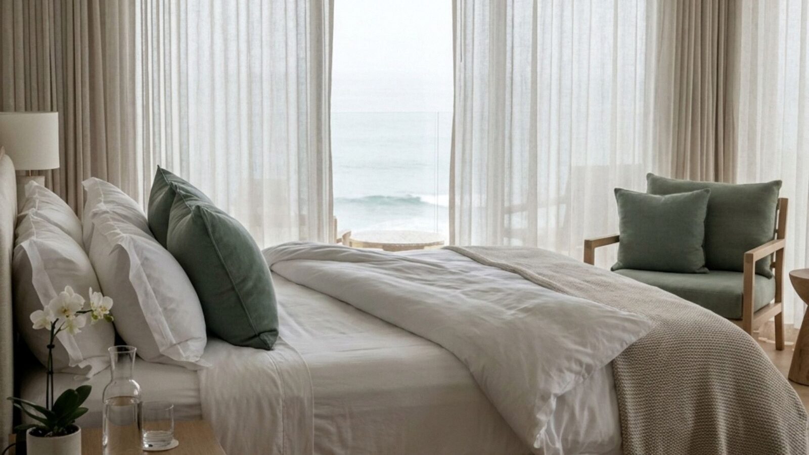 A serene coastal suite prepared for recovery — illustrative of the settings where care is provided